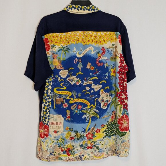 TOMMY HILFIGER Navy Blue Hawaiian Short Sleeve Button Shirt; Size M - Picture 1 of 5